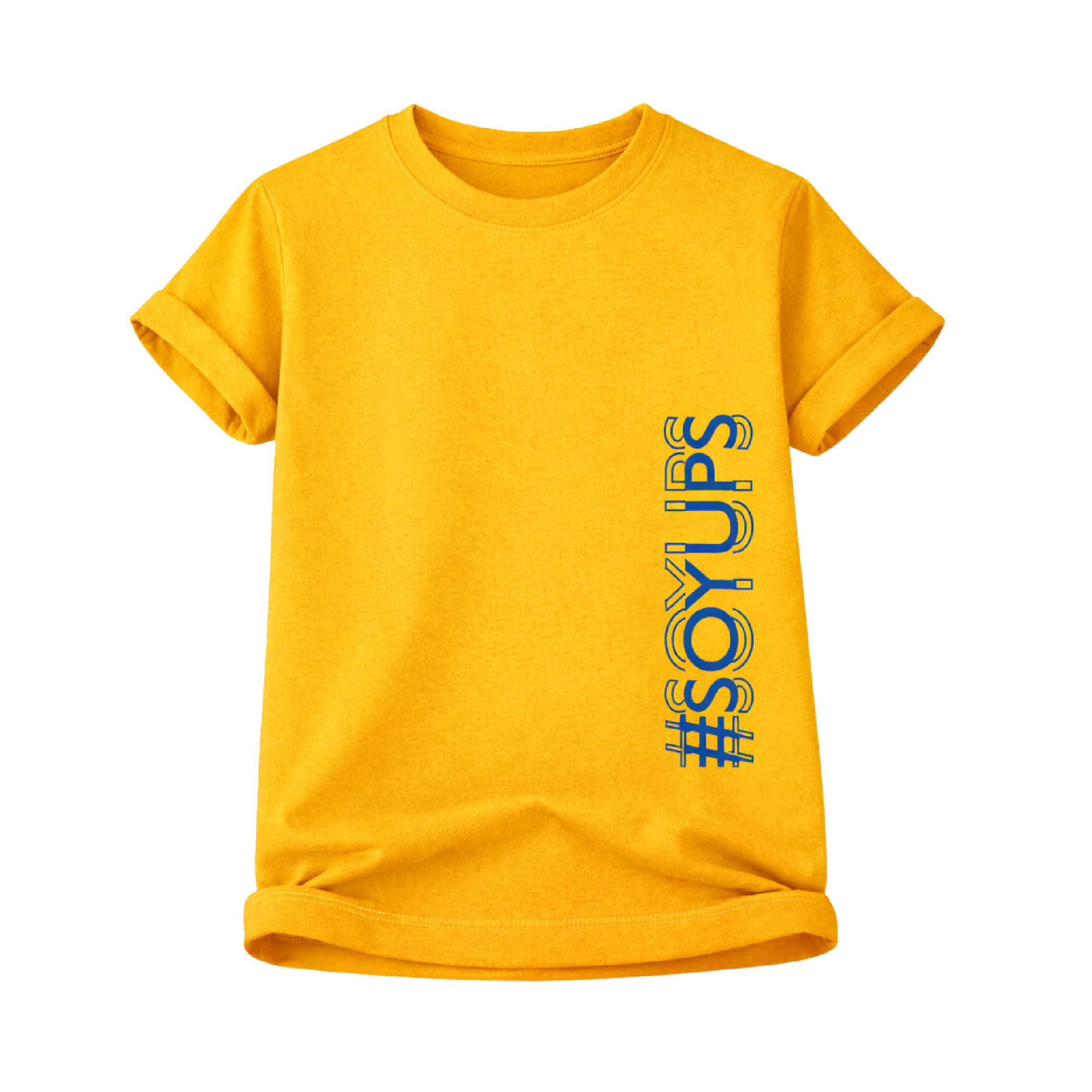 Camiseta amarillo UPS estilo casual con diseño #SoyUPS en lateral