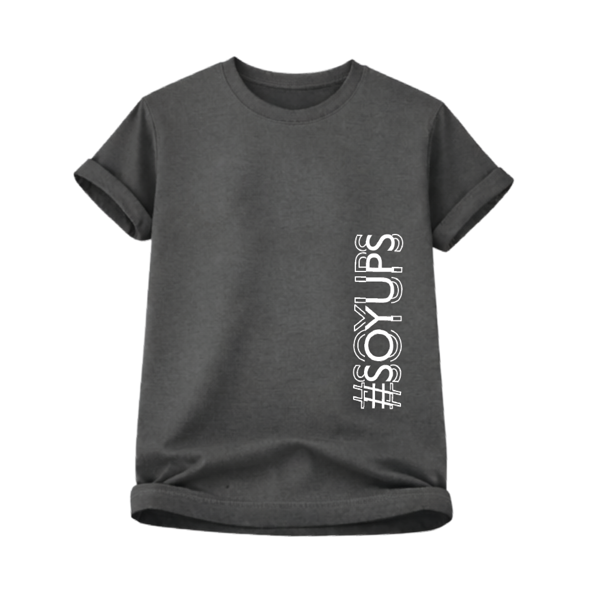 Camiseta gris UPS estilo casual con diseño #SoyUPS en lateral