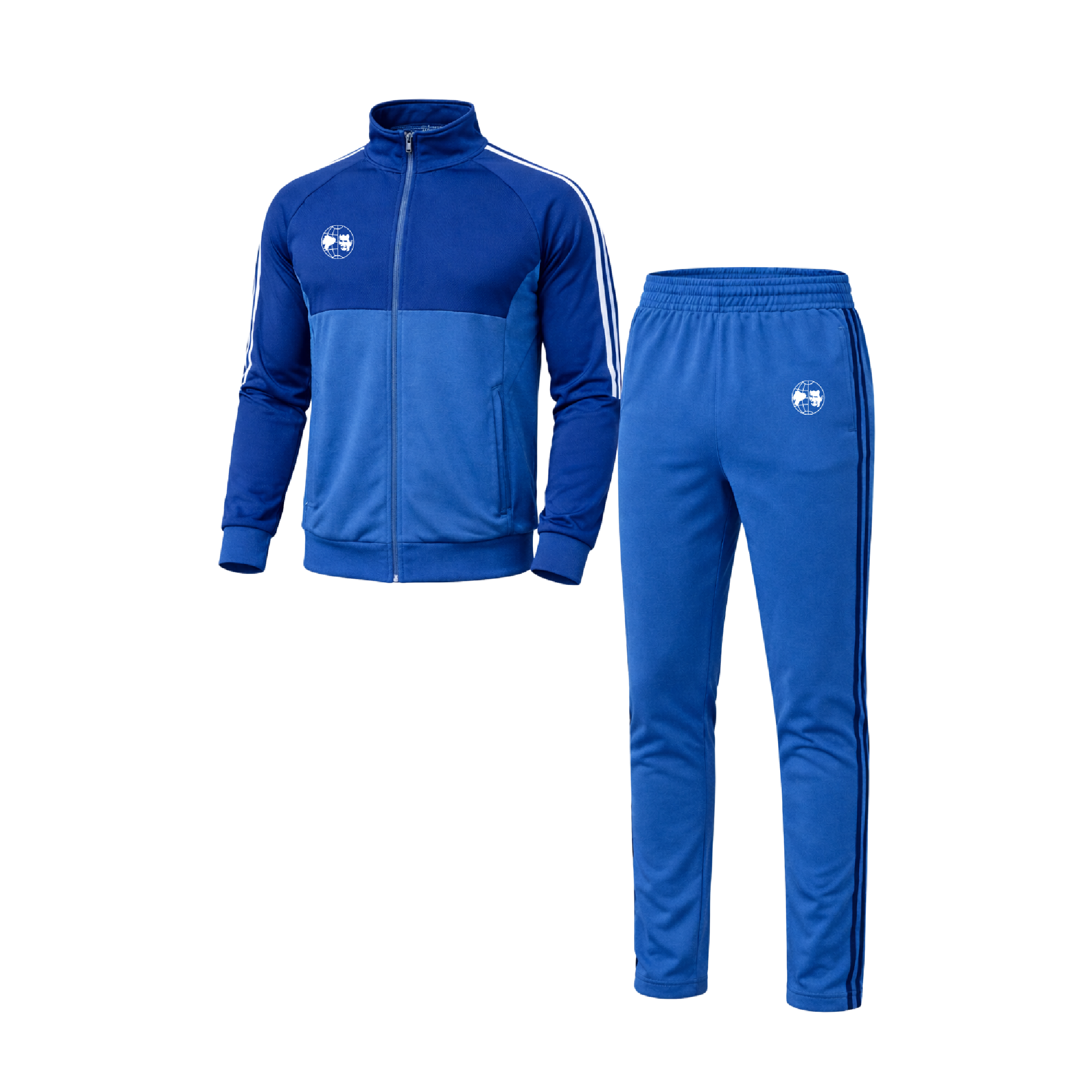 Conjunto deportivo UPS azul con chompa y calentador y logo institucional