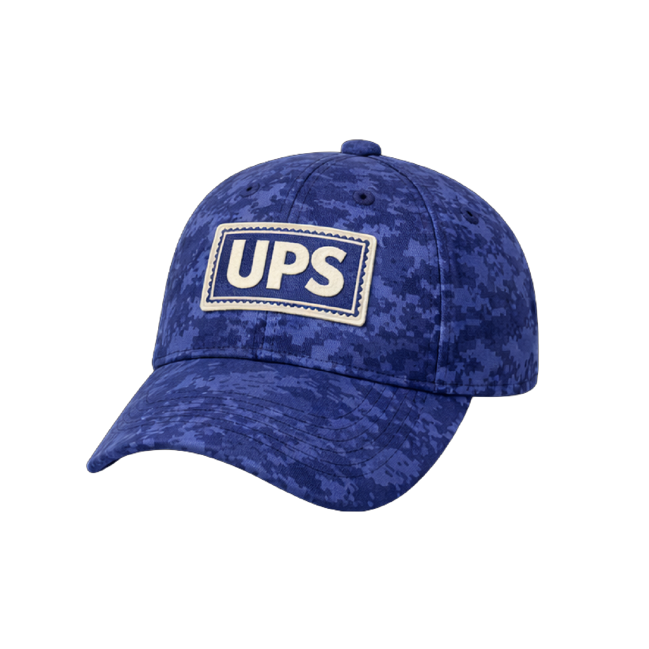 Gorra UPS azul con diseño tipo camuflaje urbano, logo al frente y visera curva