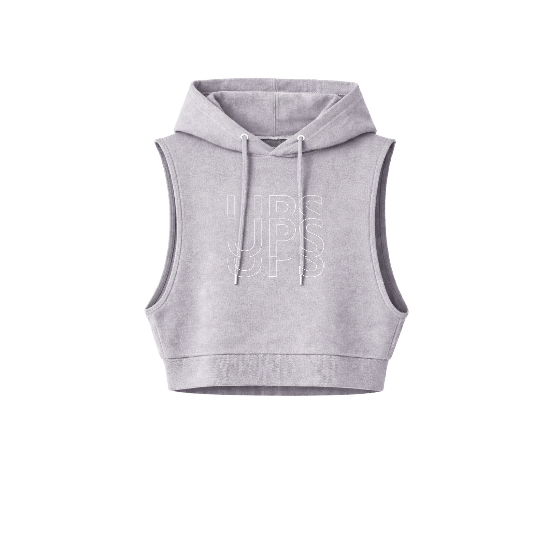 Hoodie crop sin mangas UPS gris con logo institucional