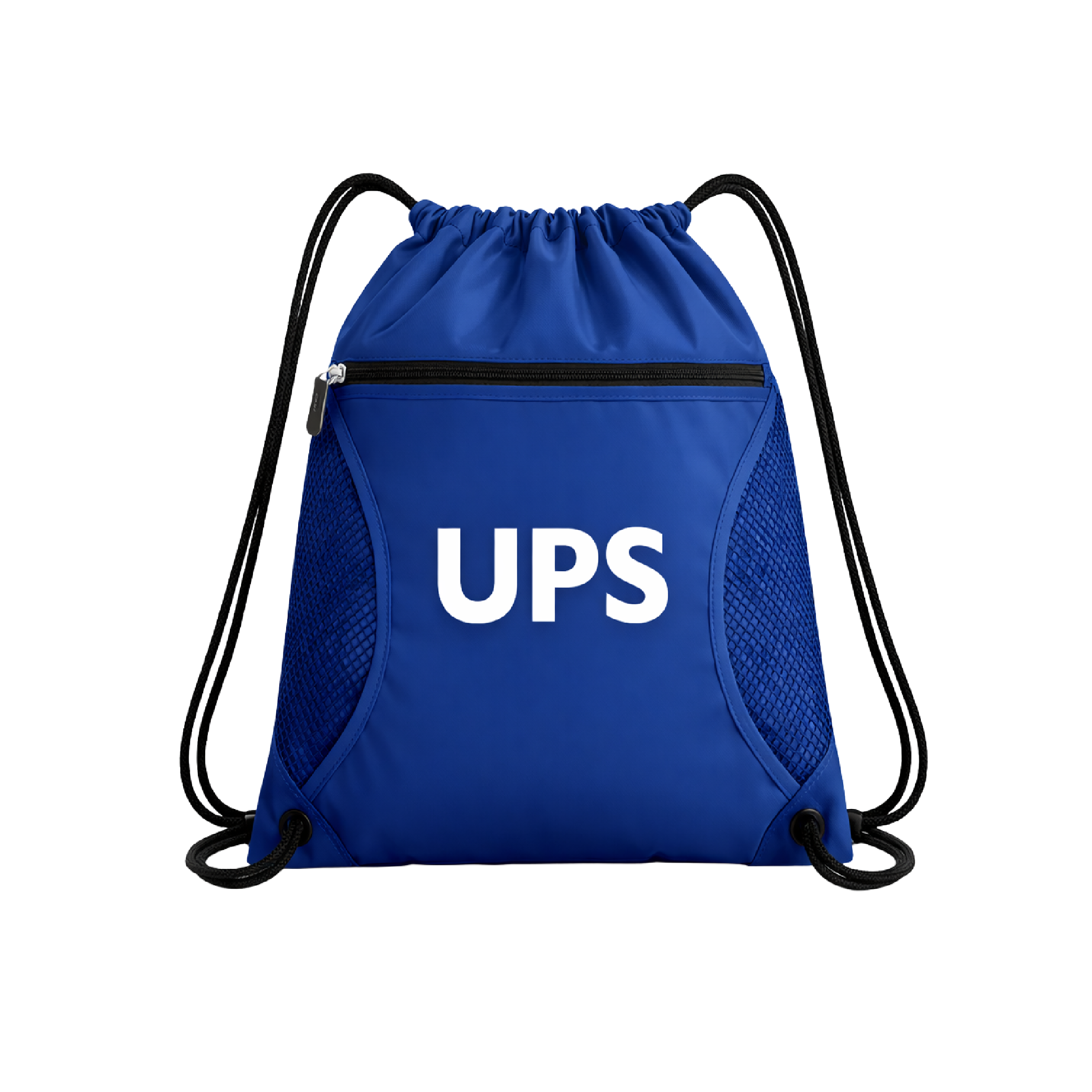 Totebag UPS azul con asas largas, cierre y estampado UPS