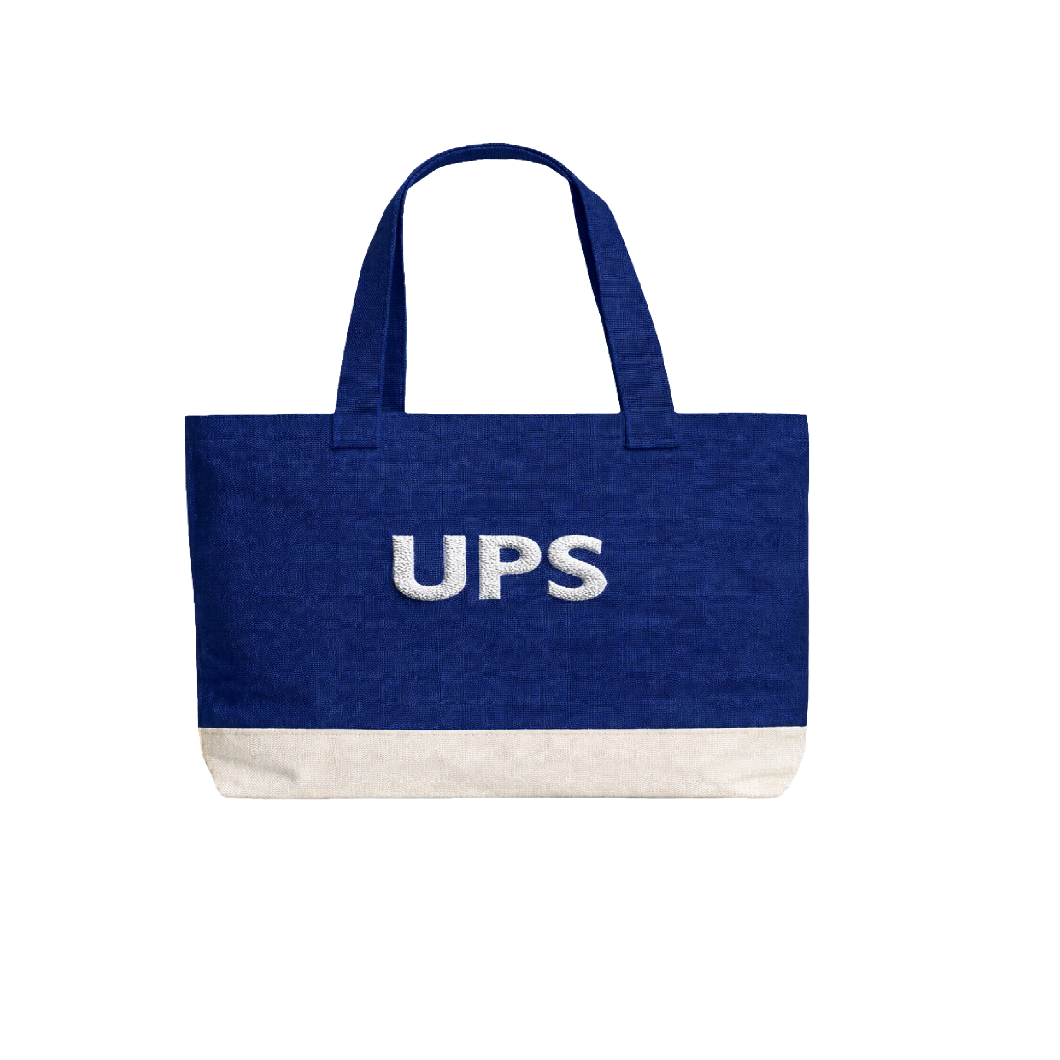 Totebag UPS azul y blanco con asas largas y estampado UPS